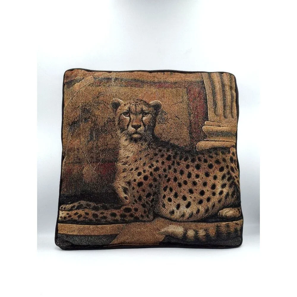 Vtg Mohawk Home Cheetah Tapestry Decorative Throw Pillow